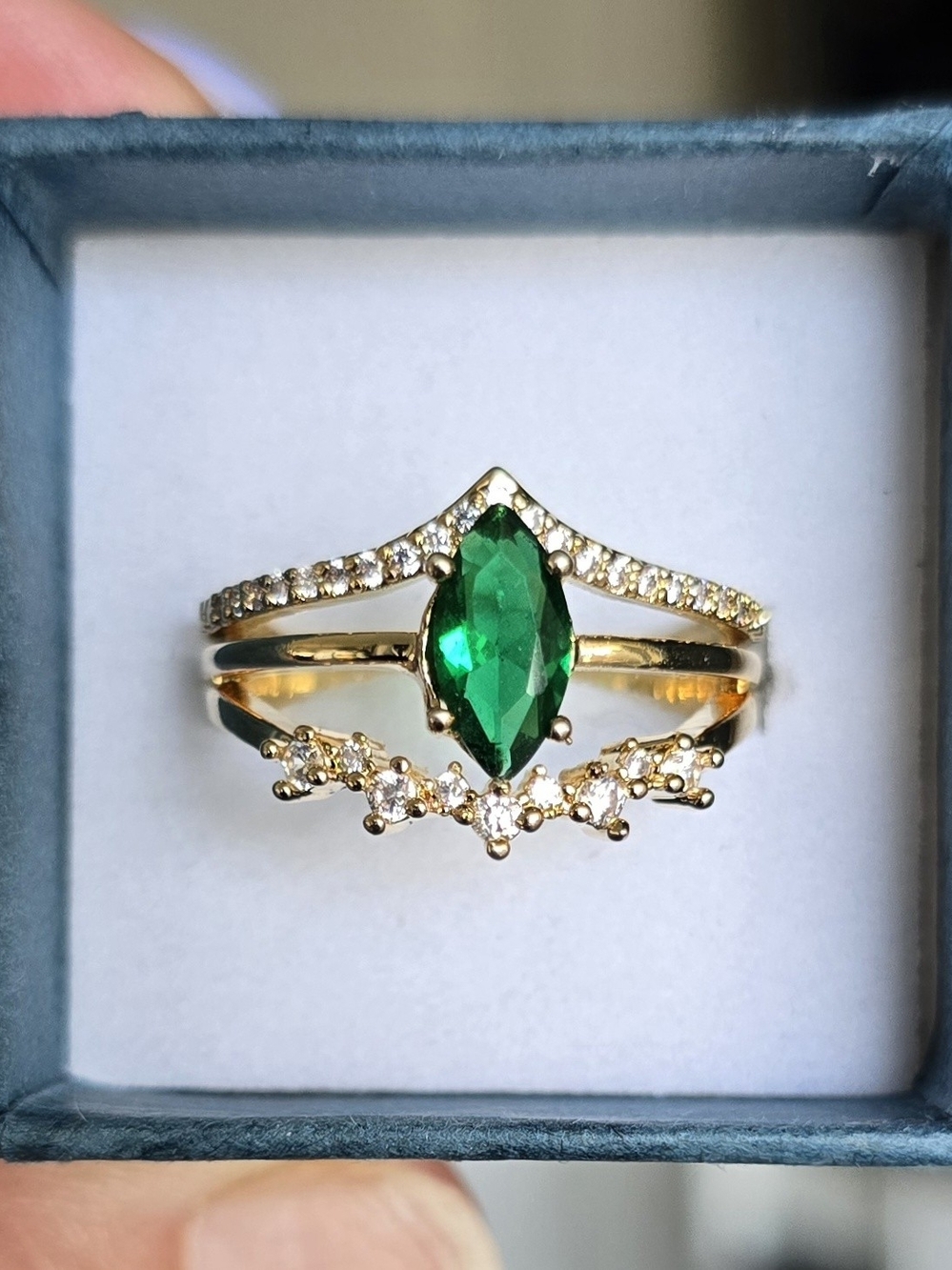 Size 8 14K Triple-Plated Green Marquise Ring Set
